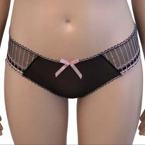 Freya Arabella Brief Panty – Sheer Black with Pink Embroidery – Size S
